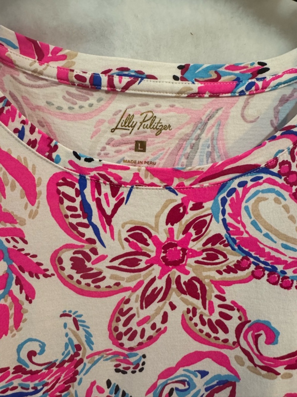 Lilly Pulitzer Cream Dress with Pink, Blue & Tan Paisley Floral - Picture 2 of 4